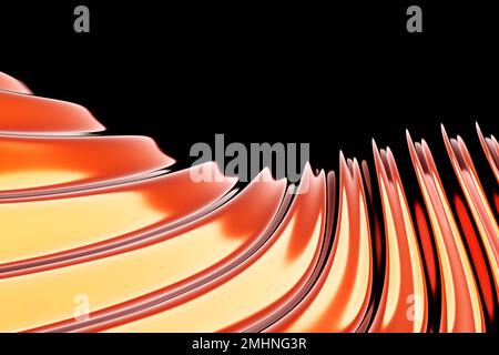 3D Abbildung eines orangefarbenen abstrakten verlaufenden Hintergrunds mit Linien. Von den Wellen aus drucken. Moderne grafische Textur. Geometrisches Muster. Stockfoto
