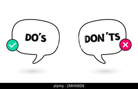 Gebote und Verbote oder gute und schlechte Ikonen. Positive und negative Symbole. Vektordarstellung Stock Vektor