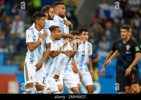 NIZHNIY NOVGOROD, RUSSLAND – JUNI 21: Team Argentiniens während des FIFA-Weltmeisterschafts-Russland-D-Spiels 2018 zwischen Argentinien und Kroatien Stockfoto