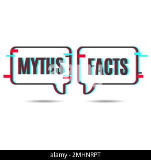 Mythen vs. Fakten Symbol, Wahrheit und falsche Vektorsprache Blasen mit Störungseffekt. True versus Fake und Realität gegenüber Fiktion dünne Textballons, Faktenprüfung oder Mythos-Böses Abzeichen Stock Vektor