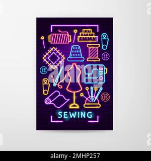 Neon Flyer Nähen Stock Vektor