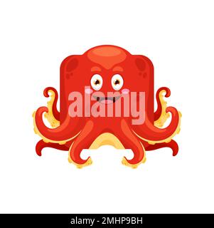 Octopus Emoji, Kawaii-Tier-Emoticon, Vektor-Cartoon-Charakter. Lustige süße Oktopus Kawaii Emoji, Unterwasser-Comic-Manga-Sticker oder Symbol für das quadratische Gesicht des Octopus und des Ozeans Stock Vektor