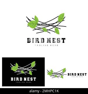 Bird's Nest Logo Design, Bird House Vector für Eier, Bird Tree Logo Illustration Stock Vektor