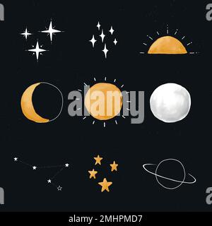 Niedliche handgezeichnete Galaxie Set Vektor Stock Vektor