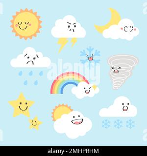 Wetterelement Clipart Vektor-Set, flaches Design Stock Vektor