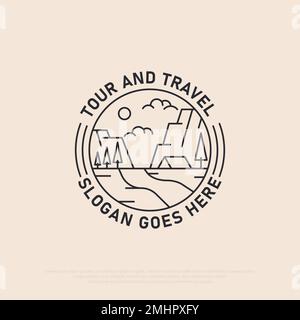 Logo für Touren und Reisen im Freien, ideal für Reisen, Urlaub, Outdoor-Aktivitäten Logo-Designs Stock Vektor