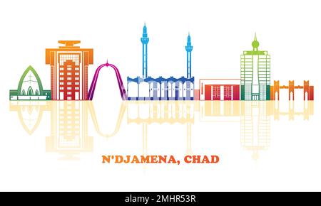 Farbenfrohes Skyline-Panorama der Stadt N'Djamena, Tschad - Vektordarstellung Stock Vektor