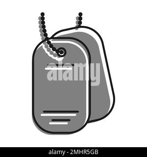 Linear gefüllt mit grauem Symbol, persönliche Militärnummer auf Kette für Soldat. Einfacher schwarzweißer Vektor, isoliert auf weißem Hintergrund Stock Vektor
