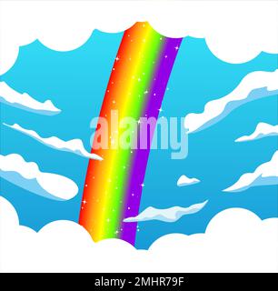 Farbenfroher Regenbogen mit Wolken, Vektordarstellung des Hintergrunds. Stock Vektor