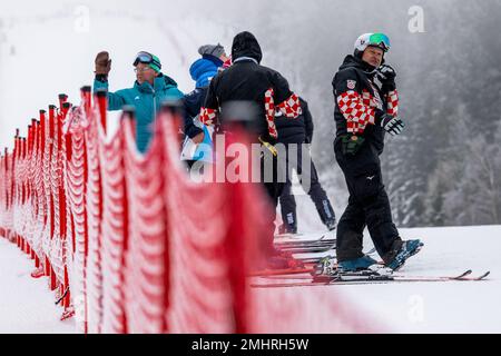 Spindleruv Mlyn, Tschechische Republik. 27. Januar 2023. Training vor der Weltmeisterschaft Abfahrtsski-Rennen (Slalom-Frauen), 27. Januar 2023, Spindleruv Mlyn, Region Trutnov. Kredit: David Tanecek/CTK Photo/Alamy Live News Stockfoto