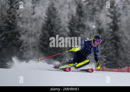 Spindleruv Mlyn, Tschechische Republik. 27. Januar 2023. Training vor der Weltmeisterschaft Abfahrtsski-Rennen (Slalom-Frauen), 27. Januar 2023, Spindleruv Mlyn, Region Trutnov. Kredit: David Tanecek/CTK Photo/Alamy Live News Stockfoto