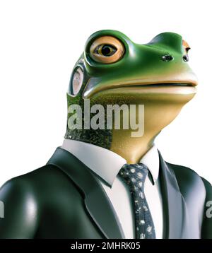 Porträt von Frosch in einem Business-Anzug – Digitale 3D-Illustration auf weißem Hintergrund Stockfoto