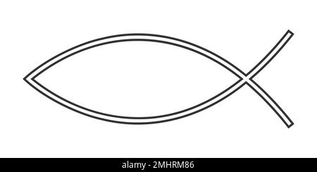 Ichthys-Symbol. Jesus-Fischzeichen isoliert auf weißem Hintergrund. Christliches Religionssymbol. Beliebte Anhänger-Emblem für Autozangen, Aufkleber, Halsketten oder Anhänger. Grafische Vektordarstellung. Stock Vektor