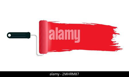 Rollenpinsel mit roter Farbe Stock Vektor