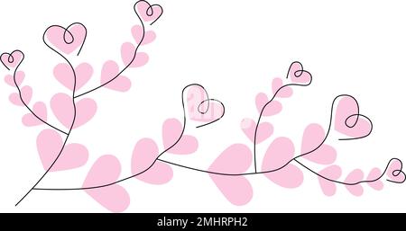 Abstrakte süße Herzäste in einer Zeile in trendy, blassrosa Farbton. Vorlage für Buchstaben, Grußkarten, Einladungen oder Postkarten. Isolieren. Einen schönen Valentinstag. Gut für Poster, Banner, Broschüren. EPS Stock Vektor