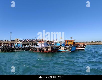 Beyt/Bet Dwarkadhish Temple Boot/Fähre Fahrt/Dwarka/Gujarat Stockfoto