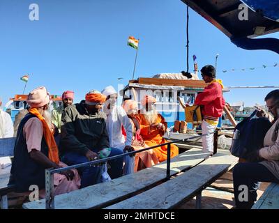 Beyt/Bet Dwarkadhish Temple Boot/Fähre Fahrt/Dwarka/Gujarat Stockfoto