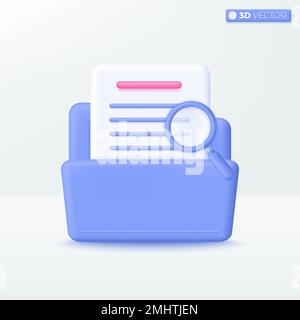Ordner mit Symbol „Datei suchen“. Lupe gründliche Suche, komfortable Suche, gespeicherte Daten, Konzept der Dateiverwaltung. 3D Vektor isoliert i Stock Vektor