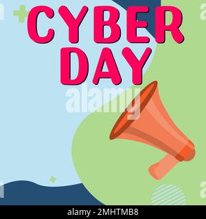 Textzeichen für Cyber Day. Das Wort für den Marketingzeitraum für den Montag nach dem Thanksgiving in den USA Stockfoto