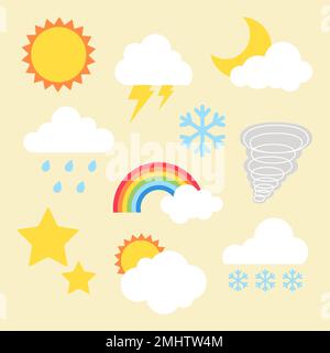 Wetterelement Clipart Vektor-Set, flaches Design Stock Vektor