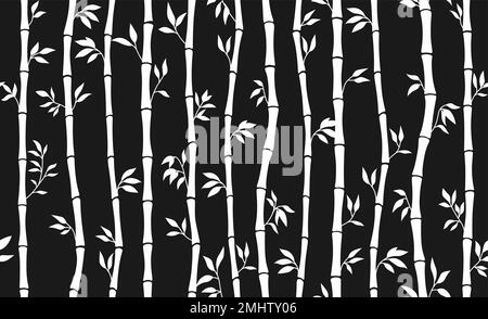 Nahtloses Bambusstiel- und Blattmuster. Exotische abstrakte natürliche Pflanze grenzenlose Tapetenverzierung. Asiatische Stäbchen Bambus wiederholt die Struktur eines Sammelalbums. Traditioneller Baumdruck mit Blättern Stock Vektor