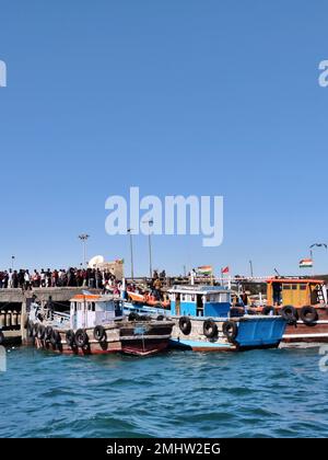 Beyt/Bet Dwarkadhish Temple Boot/Fähre Fahrt/Dwarka/Gujarat Stockfoto