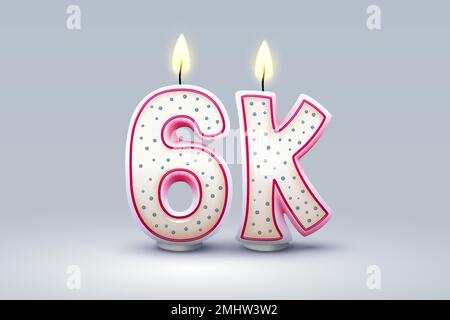 6K Follower von Online-Nutzern, Glückwunschkerzen in Form von Zahlen. Vektordarstellung Stock Vektor