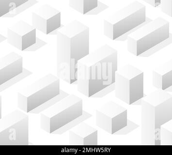 Eine vektorisometrische Illustration nahtlose Fliesen einer weißen Stadt auf weißen Straßen Stadtgebäude moderne Stadthäuser und Wolkenkratzer. Ein Papierformat Stock Vektor