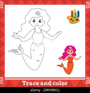Verlaufslinie und Farbe für Kinder, Meerjungfrauenvektor-Illustration. Stock Vektor