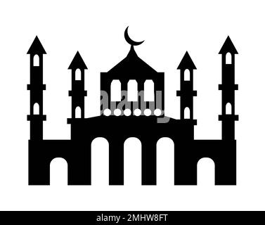 Silhouette des Ramadan-Moschee-Gebäudes Diese Bauten eignen sich auch hervorragend für architektonische Designs. Ihre hohen Türme machen sie zu perfekten Brennpunkten. Stock Vektor