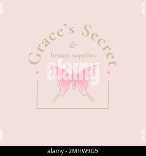 Grace&rsquo;s Secret Schmetterling Logo Vorlage, Salon Business, kreative Design-Vektor mit Slogan Stock Vektor