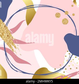 Runder blauer Rahmen auf farbenfrohem Memphis-Muster-Hintergrundvektor Stock Vektor