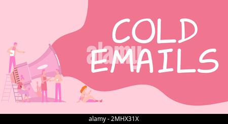 Textunterschrift für kalte E-Mails. Geschäftsübersicht unerbetene E-Mail, die ohne vorherigen Kontakt an einen Empfänger gesendet wurde Stockfoto