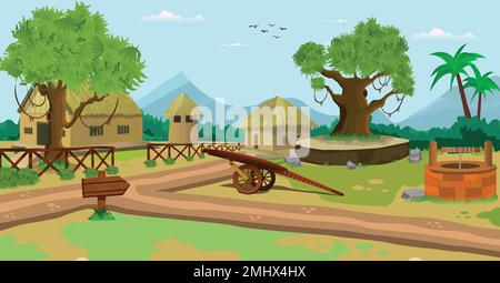 Cartoon-Hintergrund Dorfszene Vektordarstellung mit alten Häusern Stadt. Stock Vektor
