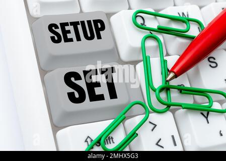 Textüberschrift Presenting Setup Set. Konzeptfoto die Art, Position oder Richtung, in der etwas eingestellt ist Stockfoto