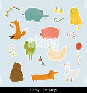 Handgezeichnete festliche Tier Sticker Sammlung Vektor Stock Vektor
