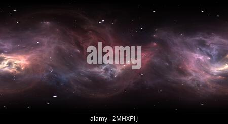 360 Grad Panorama Ansicht von Weltraumhintergrund mit Nebel und Sternen. Panorama, Umgebung 360 HDRI-Karte. Rechteckige Projektion, kugelförmiges Panorama. 3D Abbildung
