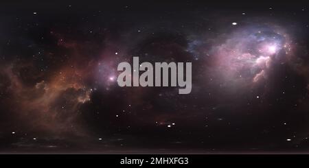 360 Grad Panorama Ansicht von Weltraumhintergrund mit Nebel und Sternen. Panorama, Umgebung 360 HDRI-Karte. Rechteckige Projektion, kugelförmiges Panorama. 3D Abbildung