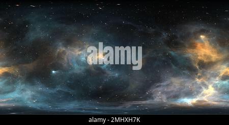 360 Grad Panorama Ansicht von Weltraumhintergrund mit Nebel und Sternen. Panorama, Umgebung 360 HDRI-Karte. Rechteckige Projektion, kugelförmiges Panorama. 3D Abbildung