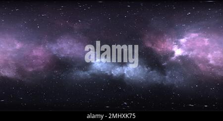 360 Grad Panorama Ansicht von 360 Grad Raumnebel Panorama, equirectangular Projektion, Umwelt Karte. HDRI-Rundpanorama. Weltraumhintergrund mit Nebel und Sternen. 3D Abb.