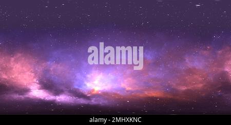 360 Grad Panorama Ansicht von 360 Grad Raumnebel Panorama, equirectangular Projektion, Umwelt Karte. HDRI-Rundpanorama. Weltraumhintergrund mit Nebel und Sternen. 3D Abb.