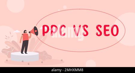Konzeptionelle Beschriftung PPC vs. Seo. Geschäftskonzept Pay per Click mit Strategien zur Suchmaschinenoptimierung Stockfoto
