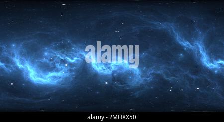 360 Grad Panorama Ansicht von 360 Grad Raumnebel Panorama, equirectangular Projektion, Umwelt Karte. HDRI-Rundpanorama. Weltraumhintergrund mit Nebel und Sternen. 3D Abb.