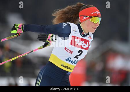 Nathalie ARMBRUSTER (GER), 2. Platz, Action, Einzelbild, Einzelmotiv ausschneiden, Halbe Figur, halbe Figur. Frauen individuell Gundersen NH/5 km, individueller Wettbewerb der Frauen FIS-Weltmeisterschaft Nordic kombiniert in Seefeld/Tirol am 27. Januar 2023? Kredit: dpa Picture Alliance/Alamy Live News Stockfoto