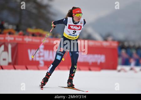 Nathalie ARMBRUSTER (GER), 2. Platz, Action, Individual Action, Einzelbild, Schnitt, Ganzkörperfoto, Vollfigur Frauen Individuum Gundersen NH/5 km, Individualwettbewerb der FIS Nordic Combined World Cup in Seefeld/Tirol am 27. Januar 2023? Kredit: dpa Picture Alliance/Alamy Live News Stockfoto