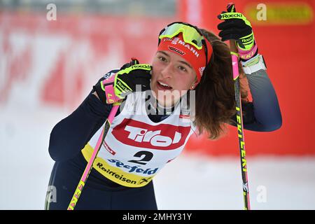 Nathalie ARMBRUSTER (GER), 2. Platz, Action, Einzelbild, Einzelmotiv ausschneiden, Halbe Figur, halbe Figur. Frauen individuell Gundersen NH/5 km, individueller Wettbewerb der Frauen FIS-Weltmeisterschaft Nordic kombiniert in Seefeld/Tirol am 27. Januar 2023? Kredit: dpa Picture Alliance/Alamy Live News Stockfoto