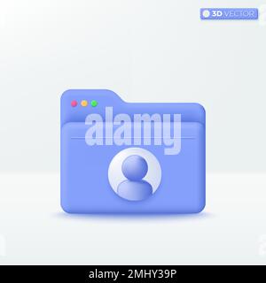 Ordner mit persönlichem Symbol. Abstrakter Avatar für Benutzermitarbeiter, autorisierte Identität, Datenschutz, Cyberschutz, Sicherheitskonzept. 3D Vektor isolierte Illu Stock Vektor