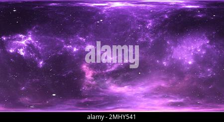 360 Grad Panorama Ansicht von Weltraumnebel mit Sternen. Virtual-Reality-Umgebung 360 HDRI-Karte. Universum-Äquiququireckprojektion, kugelförmiges Panorama. 3D Abbildung