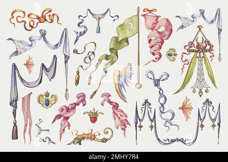 Heraldische Band und Flagge mittelalterliche Vektor-Sammlung, Remix aus dem Model Book of Calligraphy Joris Hoefnagel und Georg Bocskay Stock Vektor