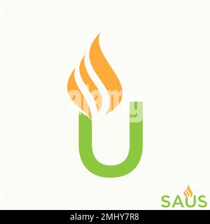 Einfacher und einzigartiger Buchstabe oder Wort U sans Serifenschriftart mit Feuerflamme Bild grafisches Symbol Logo Design abstraktes Konzept Vektormaterial Initial oder Hot Stock Vektor